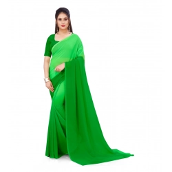 Women's Georgette Solid Saree With Unstitched Blouse 5.5Mtr (Green)