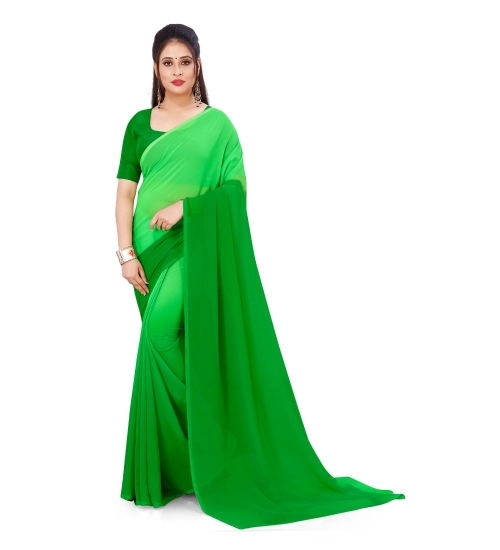 Women's Georgette Solid Saree With Unstitched Blouse 5.5Mtr (Green)