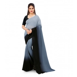 Women's Georgette Solid Saree With Unstitched Blouse 5.5Mtr (Grey)