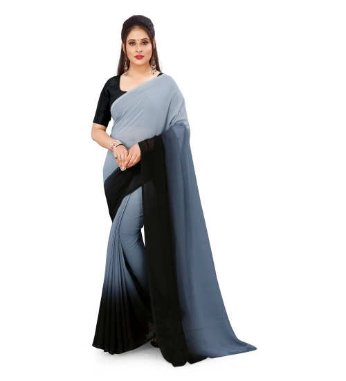 Women's Georgette Solid Saree With Unstitched Blouse 5.5Mtr (Grey)