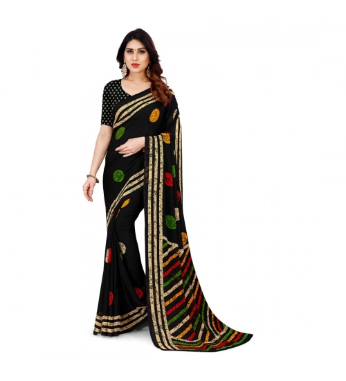 Women's Faux Georgette Printed Saree With Unstitched Blouse 5.5Mtr (Multicolor)