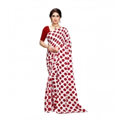 Women's Georgette Printed Saree With Unstitched Blouse 5.5Mtr (W.Red)