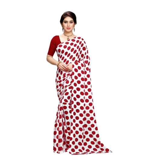 Women's Georgette Printed Saree With Unstitched Blouse 5.5Mtr (W.Red)