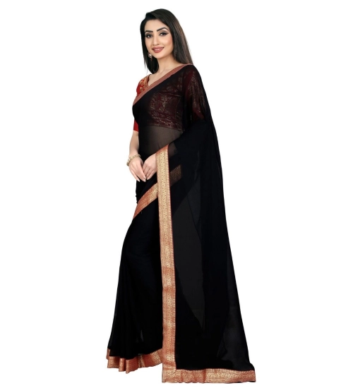 Women's Chiifon Saree Printed Saree With Unstitched Blouse 5.5Mtr (Black) Women's Chiifon Saree Printed Saree With Unstitched Blouse 5.5Mtr (Black)