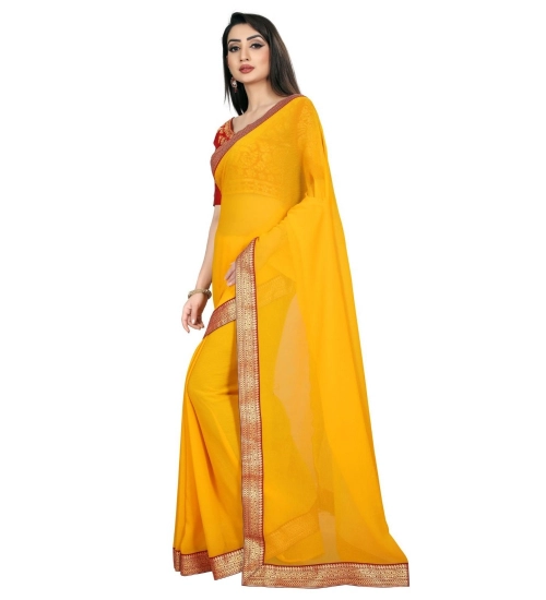 Women's Chiifon Saree Printed Saree With Unstitched Blouse 5.5Mtr (Yellow) Women's Chiifon Saree Printed Saree With Unstitched Blouse 5.5Mtr (Yellow)