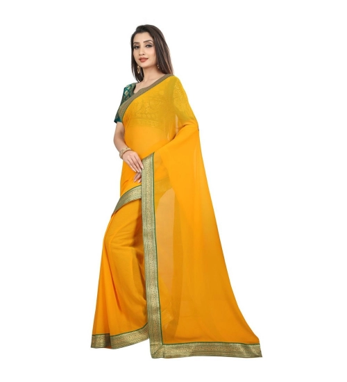 Women's Chiifon Saree Printed Saree With Unstitched Blouse 5.5Mtr (Yellow) Women's Chiifon Saree Printed Saree With Unstitched Blouse 5.5Mtr (Yellow)