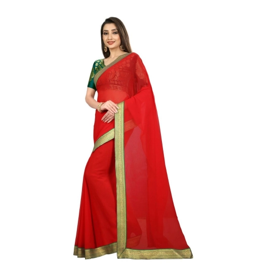 Women's Chiifon Saree Printed Saree With Unstitched Blouse 5.5Mtr (Red) Women's Chiifon Saree Printed Saree With Unstitched Blouse 5.5Mtr (Red)
