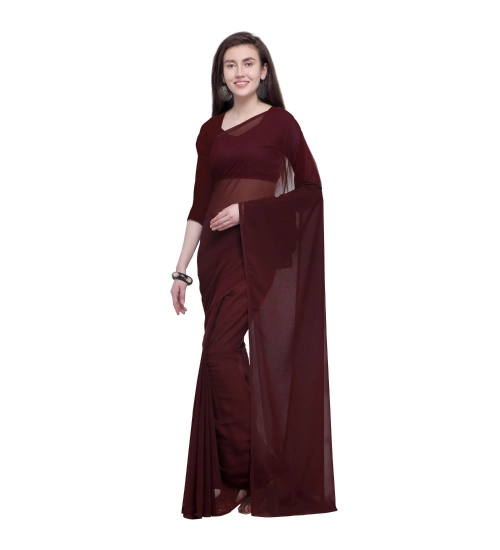 Women's Dyed Solid Saree With Unstitched Blouse 5.5Mtr (Brown)