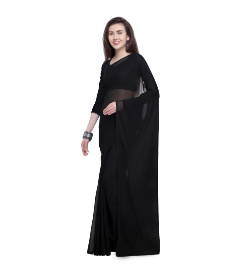 Women's Dyed Solid Saree With Unstitched Blouse 5.5Mtr (Black) Women's Dyed Solid Saree With Unstitched Blouse 5.5Mtr (Black)