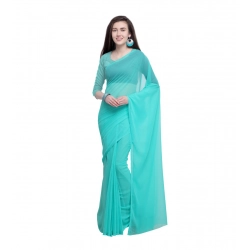 Women's Dyed Solid Saree With Unstitched Blouse 5.5Mtr (Seablue)