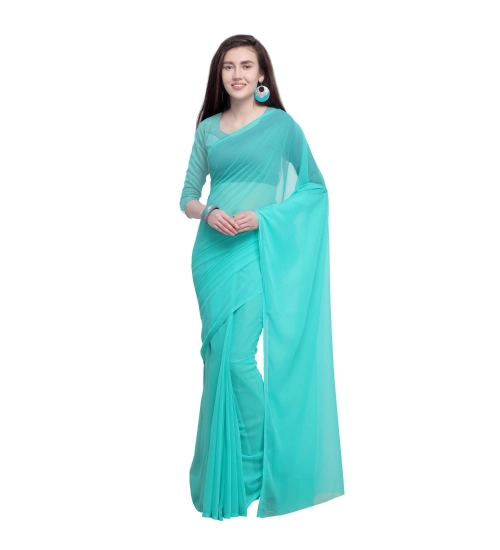 Women's Dyed Solid Saree With Unstitched Blouse 5.5Mtr (Seablue)