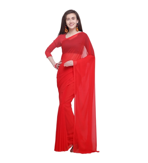 Women's Dyed Solid Saree With Unstitched Blouse 5.5Mtr (Red)