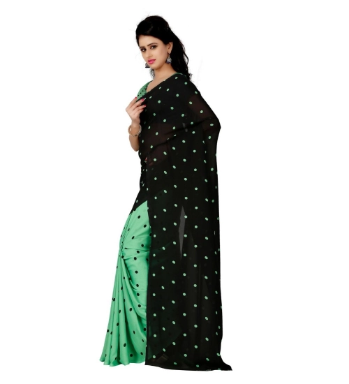 Women's Georgette Printed Saree With Unstitched Blouse 5.5Mtr (Green)