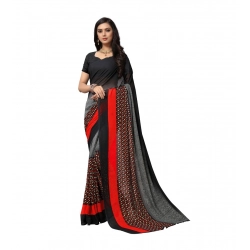 Women's Georgette Printed Saree With Unstitched Blouse 5.5Mtr (Black)