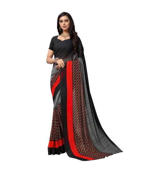 Women's Georgette Printed Saree With Unstitched Blouse 5.5Mtr (Black)