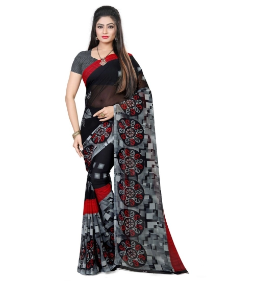Women's Georgette Printed Saree With Unstitched Blouse 5.5Mtr (Black)