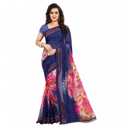 Women's Georgette Printed Saree With Unstitched Blouse 5.5Mtr (Blue)