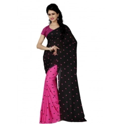 Women's Faux Georgette Printed Saree With Unstitched Blouse 5.5Mtr (Pink)