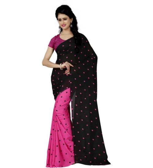 Women's Faux Georgette Printed Saree With Unstitched Blouse 5.5Mtr (Pink)