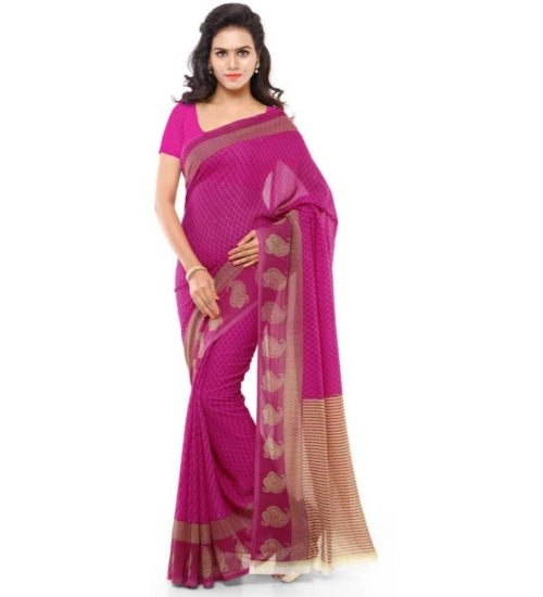 Women's Faux Georgette Printed Saree With Unstitched Blouse 5.5Mtr (Pink)
