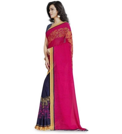 Women's Faux Georgette Printed Saree With Unstitched Blouse 5.5Mtr (Pink)