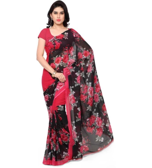 Women's Faux Georgette Printed Saree With Unstitched Blouse 5.5Mtr (Pink)