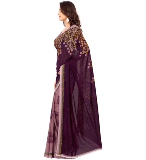 Women's Faux Georgette Printed Saree With Unstitched Blouse 5.5Mtr (Wine)