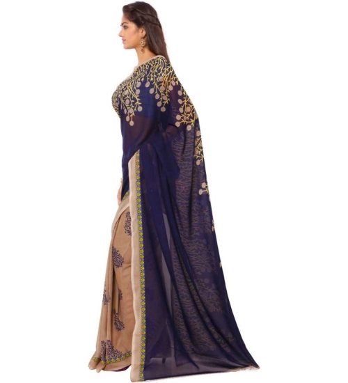 Women's Faux Georgette Printed Saree With Unstitched Blouse 5.5Mtr (Blue)