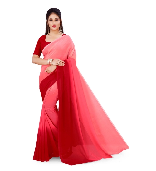 Women's Georgette Solid Saree With Unstitched Blouse 5.5Mtr (Pink)