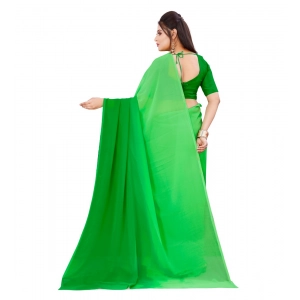 Generic Women's Georgette Solid Saree With Unstitched Blouse 5.5Mtr (Green)