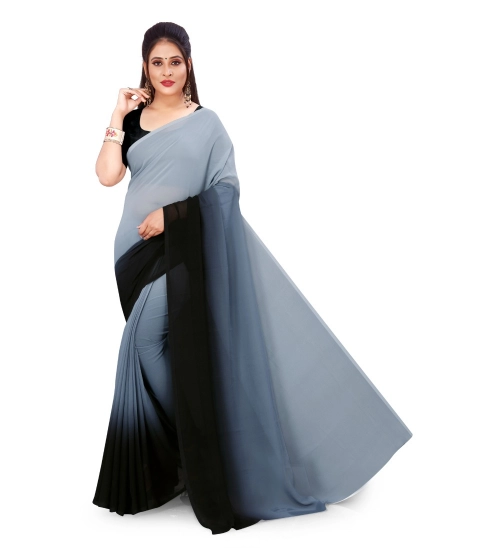 Women's Georgette Solid Saree With Unstitched Blouse 5.5Mtr (Grey)