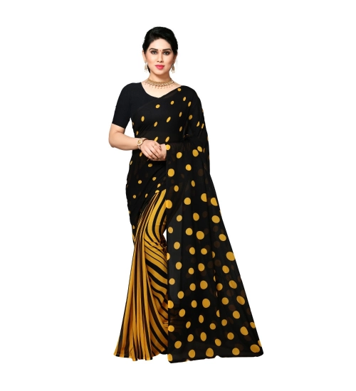 Women's Georgette Printed Saree With Unstitched Blouse 5.5Mtr (Yellow)