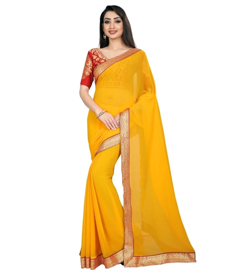 Women's Chiifon Saree Printed Saree With Unstitched Blouse 5.5Mtr (Yellow)