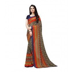 Women's Georgette Printed Saree With Unstitched Blouse 5.5Mtr (Blue)