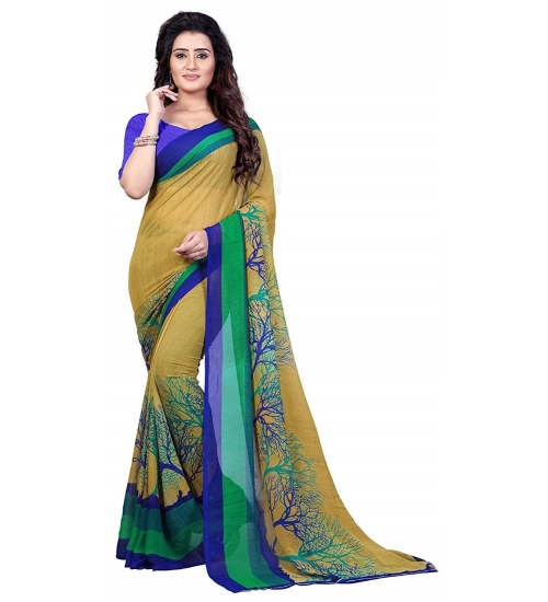 Women's Faux Georgette Printed Saree With Unstitched Blouse 5.5Mtr (Green)