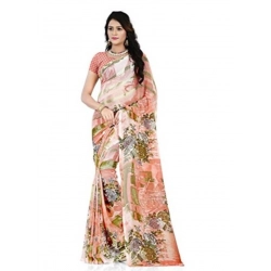 Women's Faux Georgette Printed Saree With Unstitched Blouse 5.5Mtr (Orange)