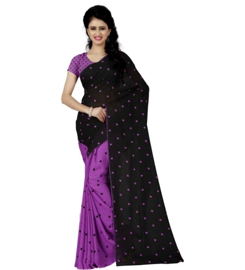 Women's Faux Georgette Printed Saree With Unstitched Blouse 5.5Mtr (Purple)