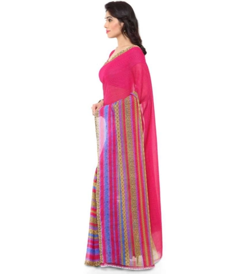 Women's Faux Georgette Printed Saree With Unstitched Blouse 5.5Mtr (Pink)