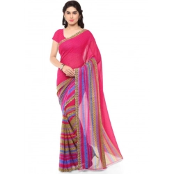Women's Faux Georgette Printed Saree With Unstitched Blouse 5.5Mtr (Pink)