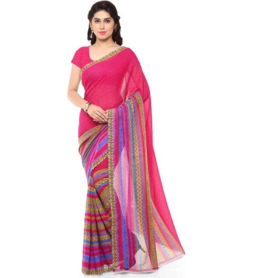 Women's Faux Georgette Printed Saree With Unstitched Blouse 5.5Mtr (Pink)