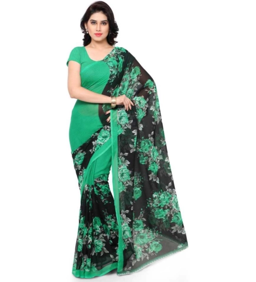Women's Faux Georgette Printed Saree With Unstitched Blouse 5.5Mtr (Green)