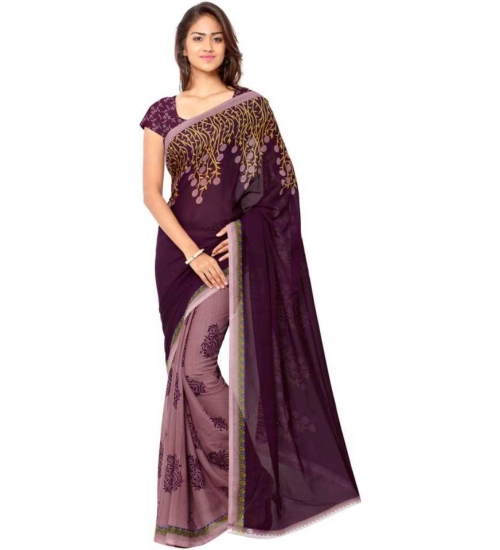 Women's Faux Georgette Printed Saree With Unstitched Blouse 5.5Mtr (Wine)