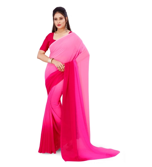 Women's Georgette Solid Saree With Unstitched Blouse 5.5Mtr (Pink)
