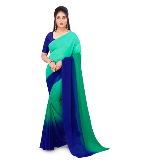 Women's Georgette Solid Saree With Unstitched Blouse 5.5Mtr (Turquoise Green)