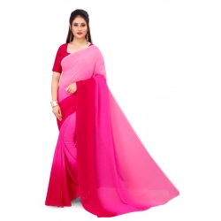 Women's Georgette Solid Saree With Unstitched Blouse 5.5Mtr (Pink)