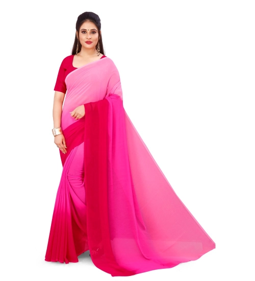 Women's Georgette Solid Saree With Unstitched Blouse 5.5Mtr (Pink)