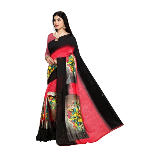 Women's Georgette Printed Saree With Unstitched Blouse 5.5Mtr (Pink)