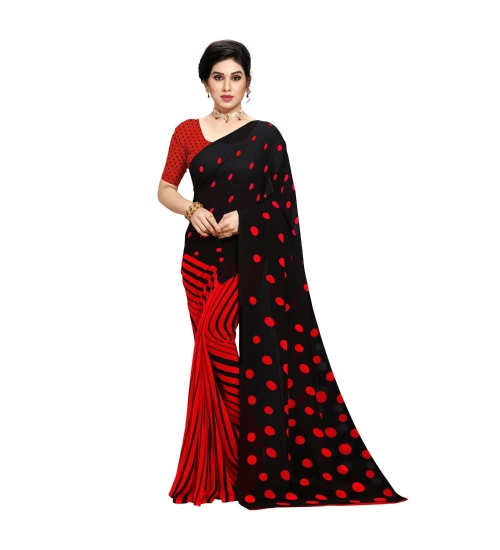 Women's Georgette Printed Saree With Unstitched Blouse 5.5Mtr (Red)