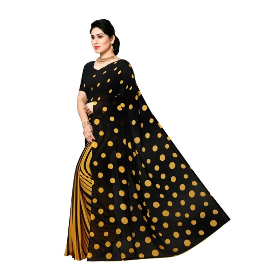 Women's Georgette Printed Saree With Unstitched Blouse 5.5Mtr (Yellow)