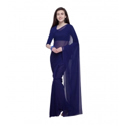 Women's Dyed Solid Saree With Unstitched Blouse 5.5Mtr (Dark Blue)
